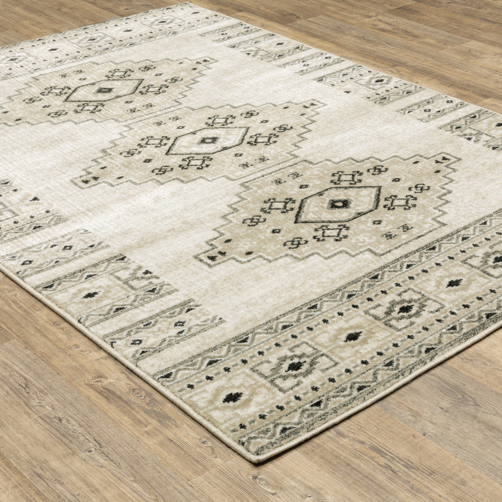 Ivory, Gray, and Black Traditional Southwestern Area Rug