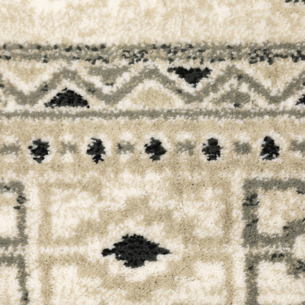 Ivory, Gray, and Black Traditional Southwestern Area Rug