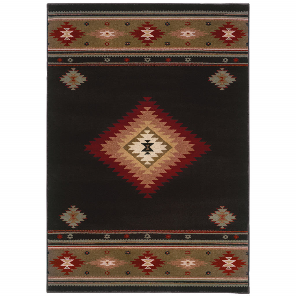 Traditional Black and Green Southwestern Area Rug