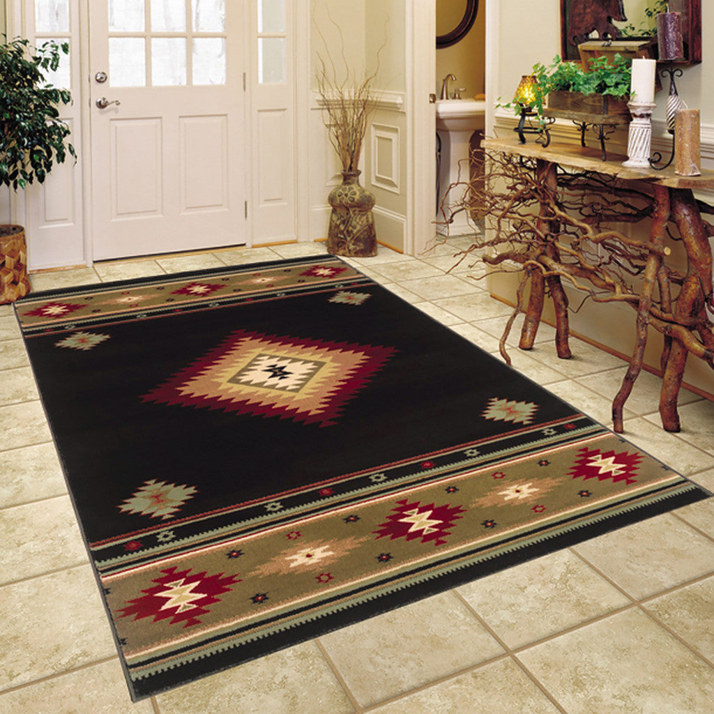 Traditional Black and Green Southwestern Area Rug