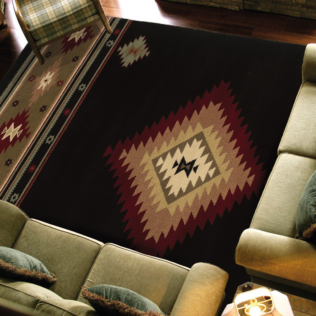 Traditional Black and Green Southwestern Area Rug