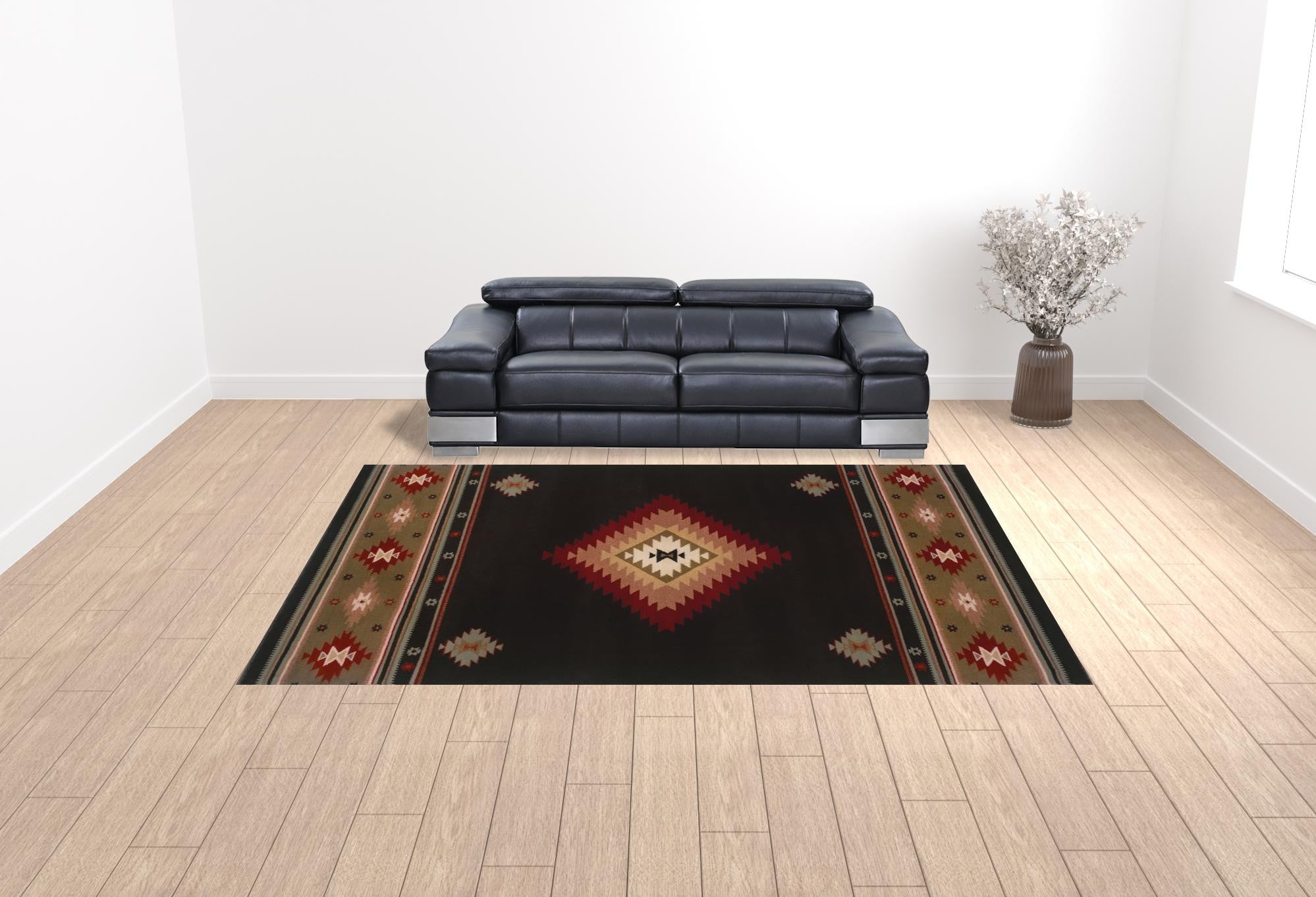 Traditional Black and Green Southwestern Area Rug