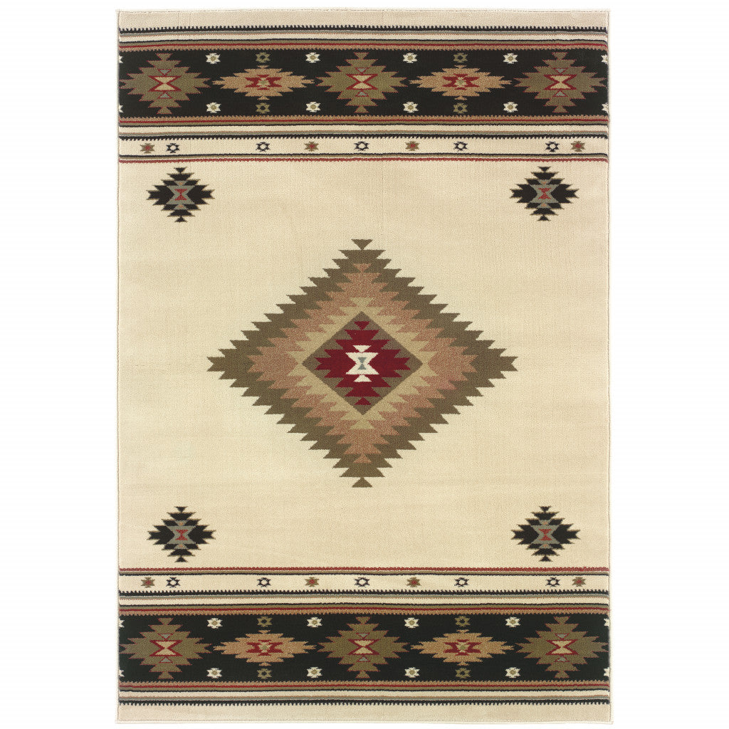 Traditional Beige and Black Southwestern Area Rug