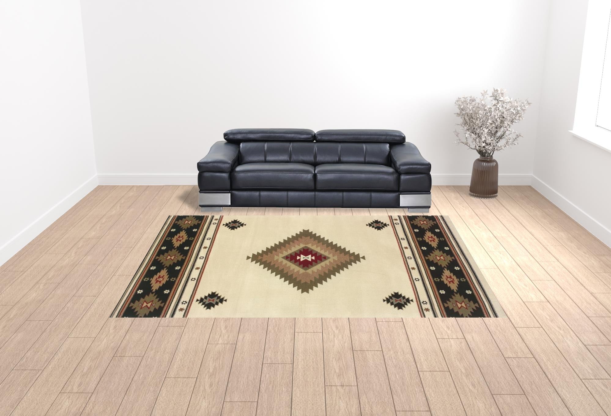 Traditional Beige and Black Southwestern Area Rug