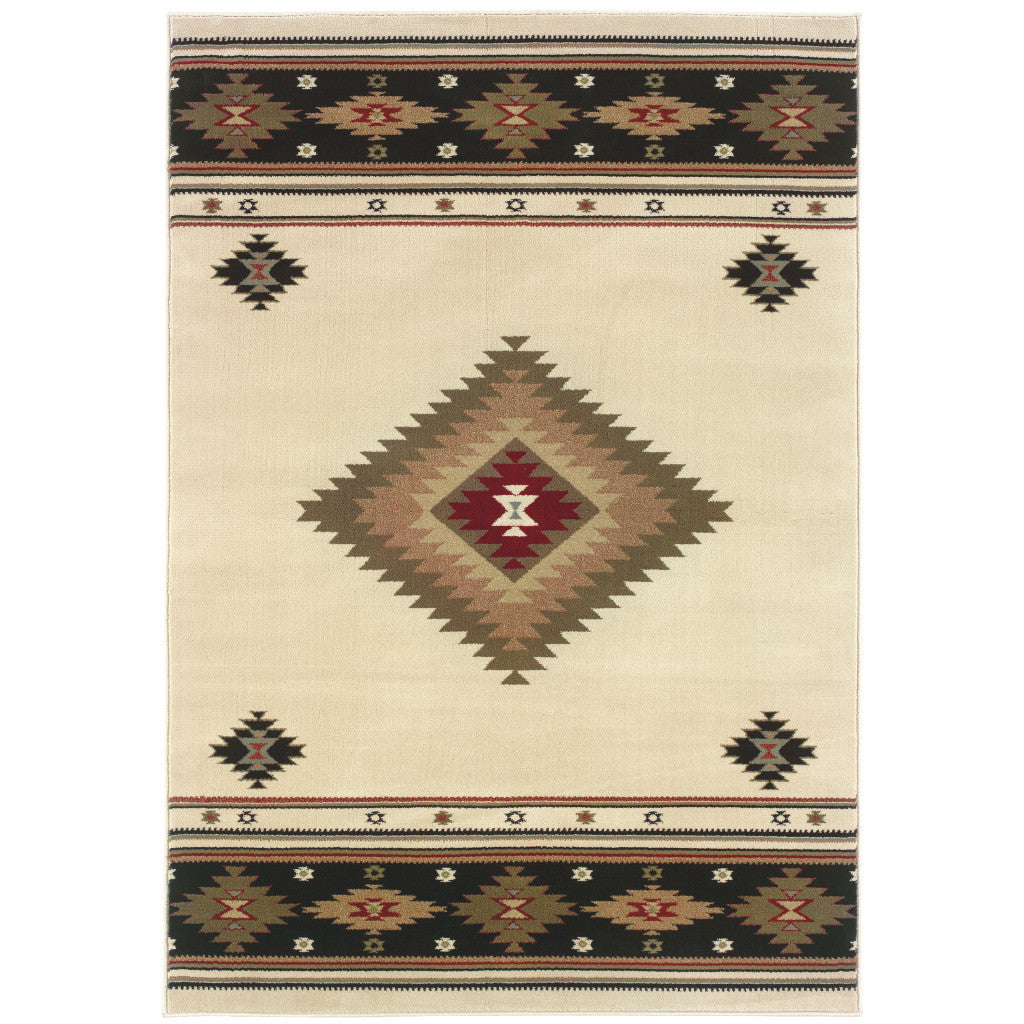 Traditional Beige and Black Southwestern Area Rug