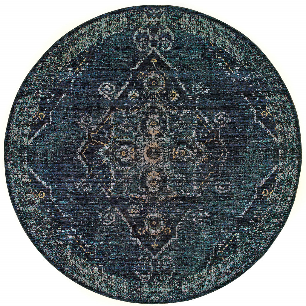 8' Blue And Brown Round Medallion Rug