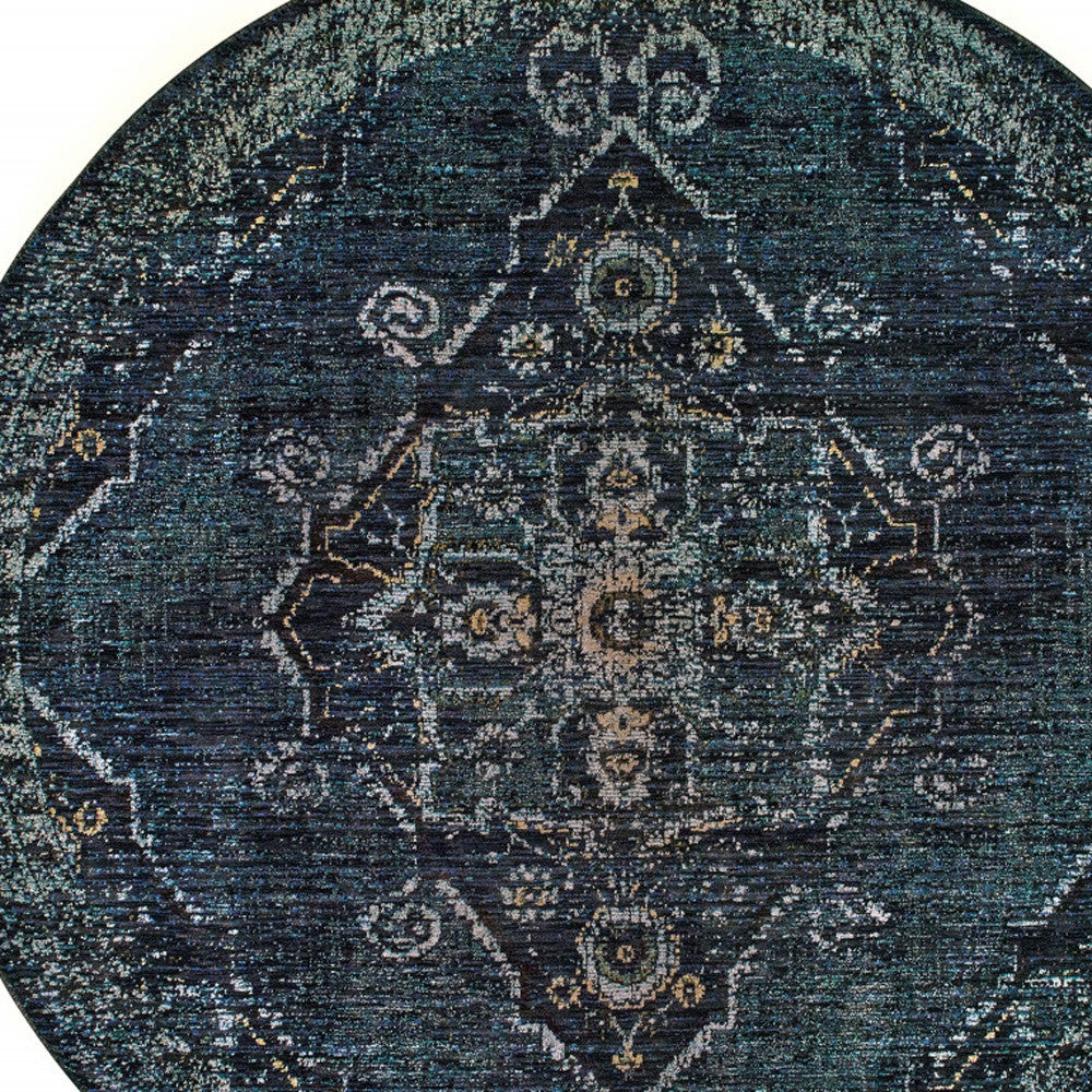 8' Blue And Brown Round Medallion Rug