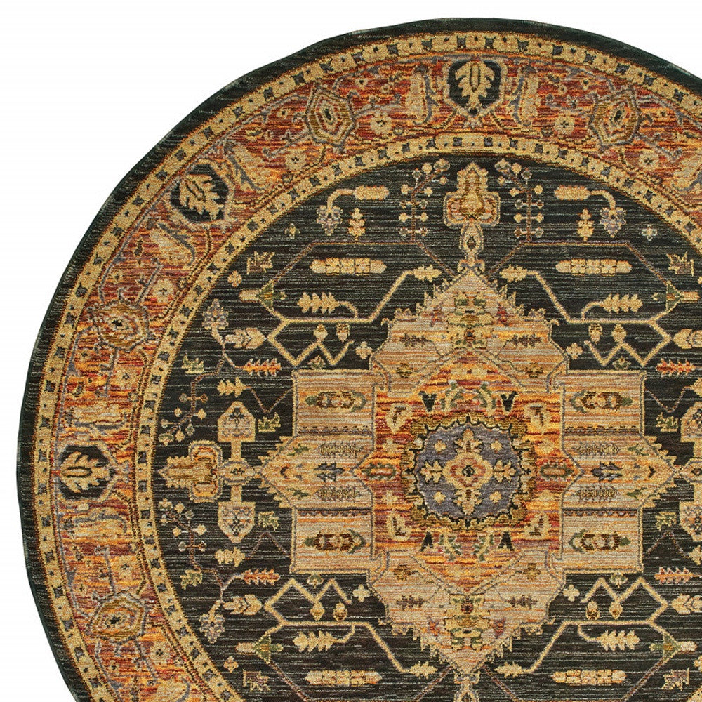 8' Gold and Brown Round Medallion Rug