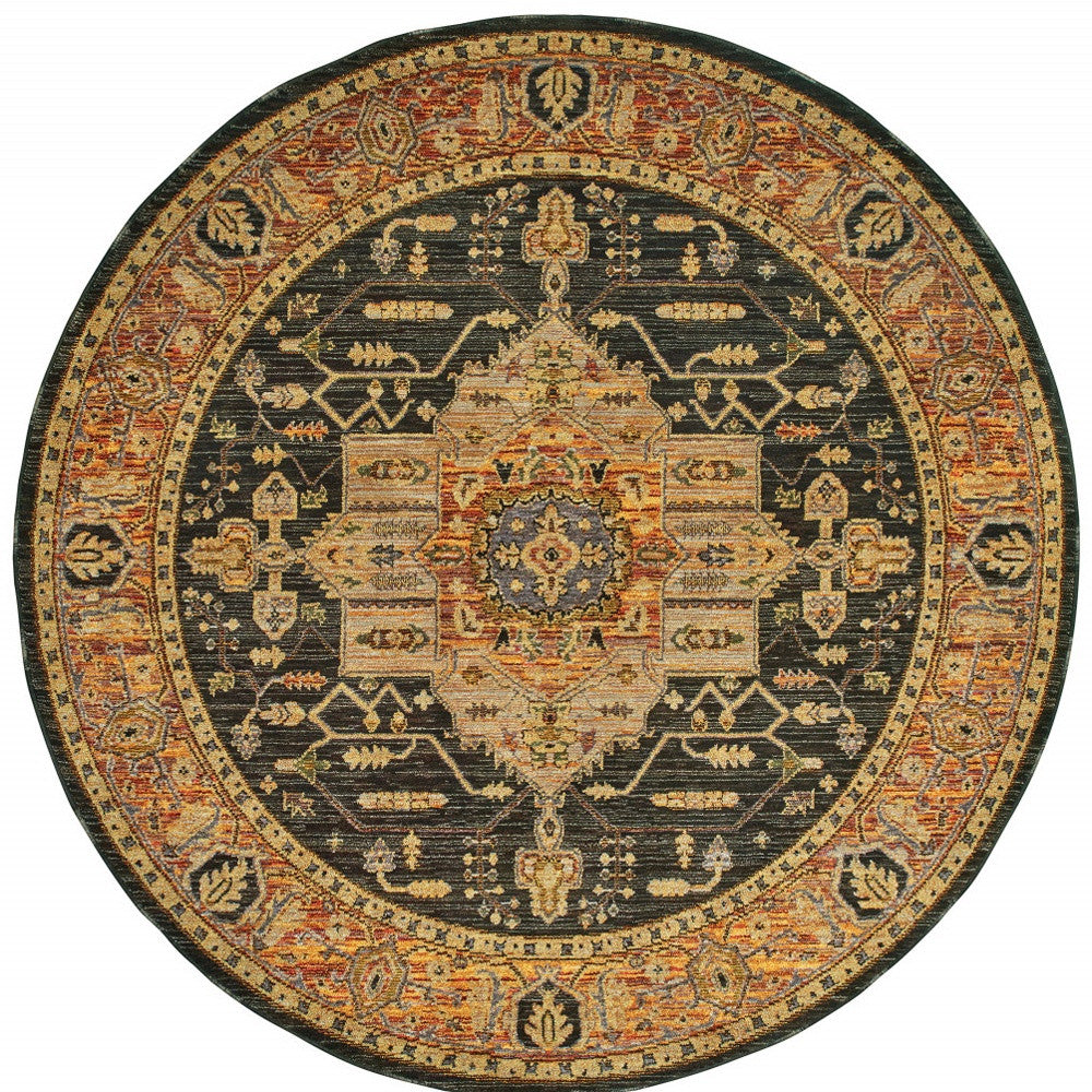 8' Gold and Brown Round Medallion Rug