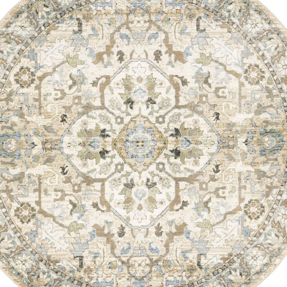 8' Ivory and Beige Round Traditional Rug