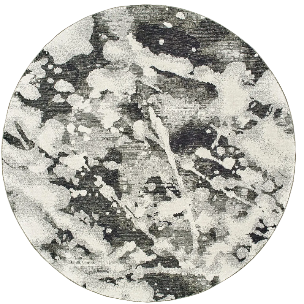 8' Charcoal and White Round Abstract Splatter Area Rug