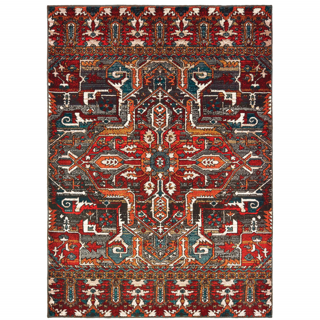 Red, Orange, Blue, and Gray Geometric Southwestern Area Rug