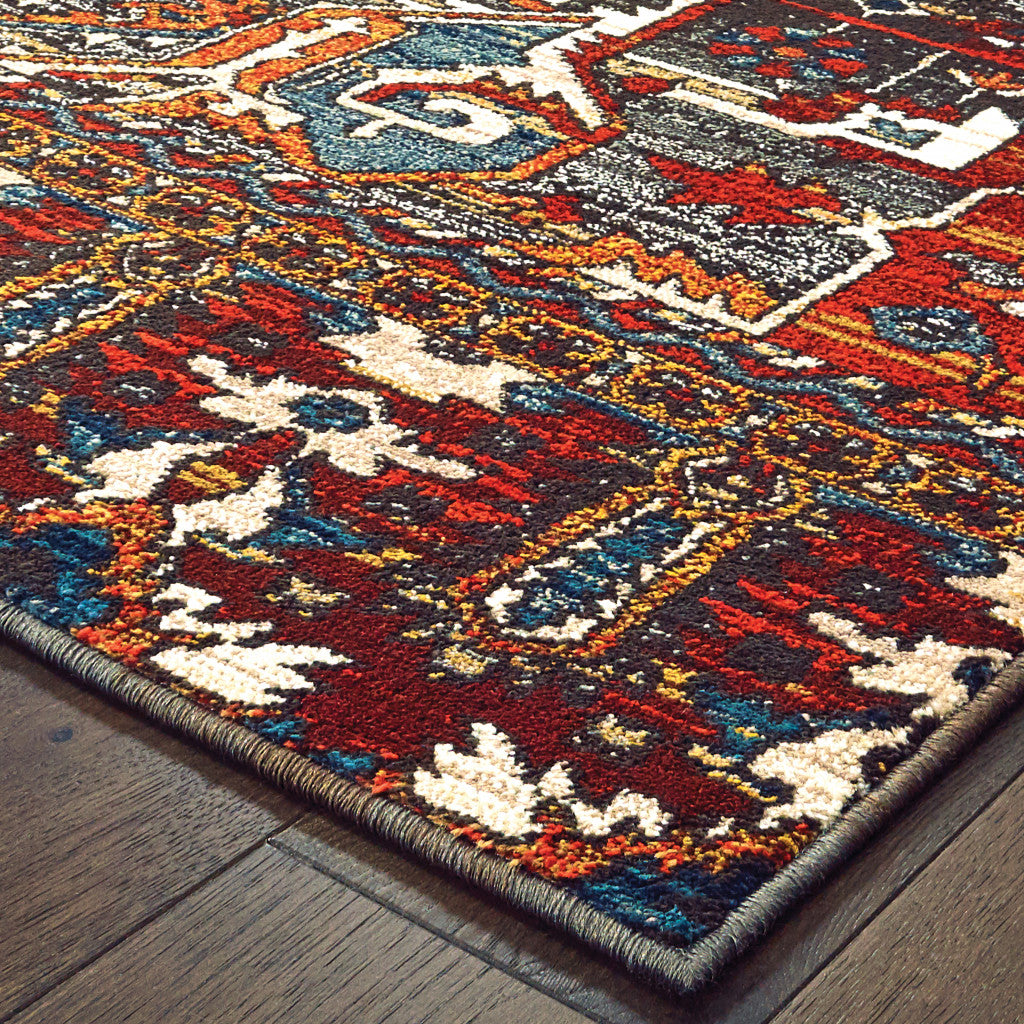 Red, Orange, Blue, and Gray Geometric Southwestern Area Rug