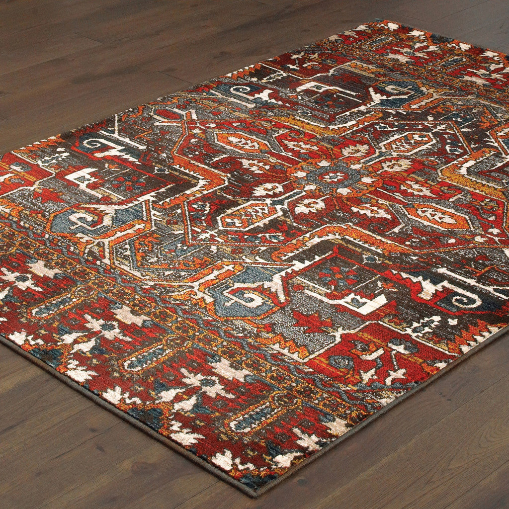 Red, Orange, Blue, and Gray Geometric Southwestern Area Rug