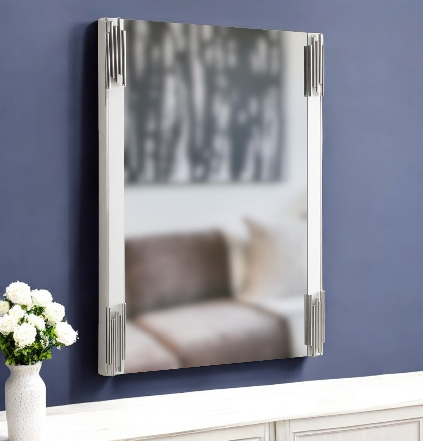 58" White and Silver Metal Deco Accent Mirror