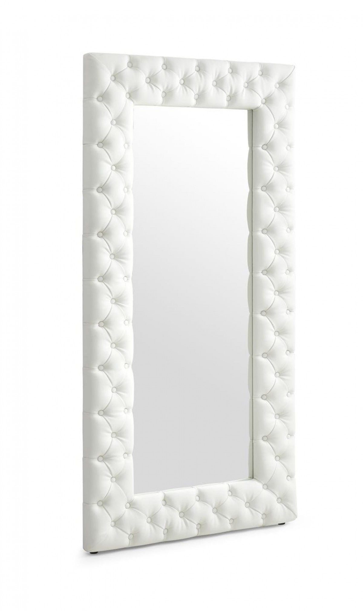 80" White Tufted Faux Leather Standing Mirror