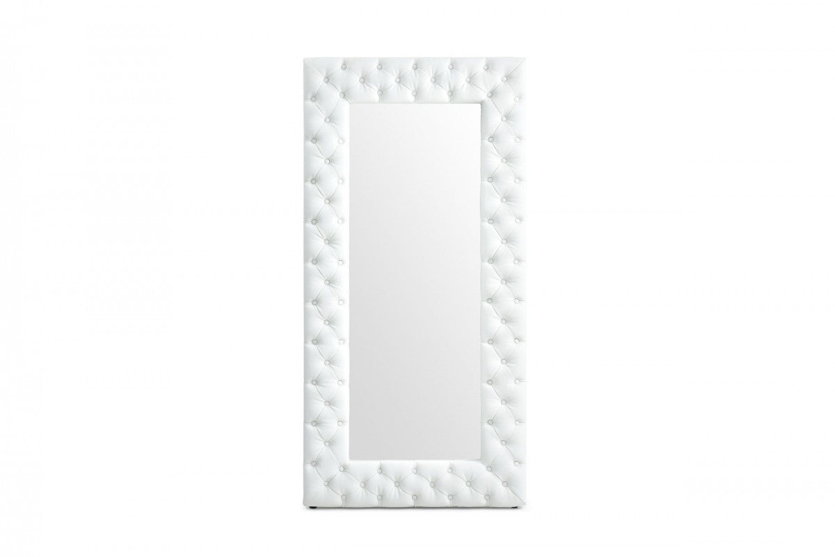 80" White Tufted Faux Leather Standing Mirror