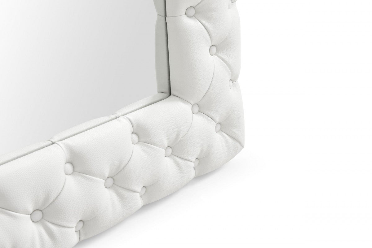 80" White Tufted Faux Leather Standing Mirror