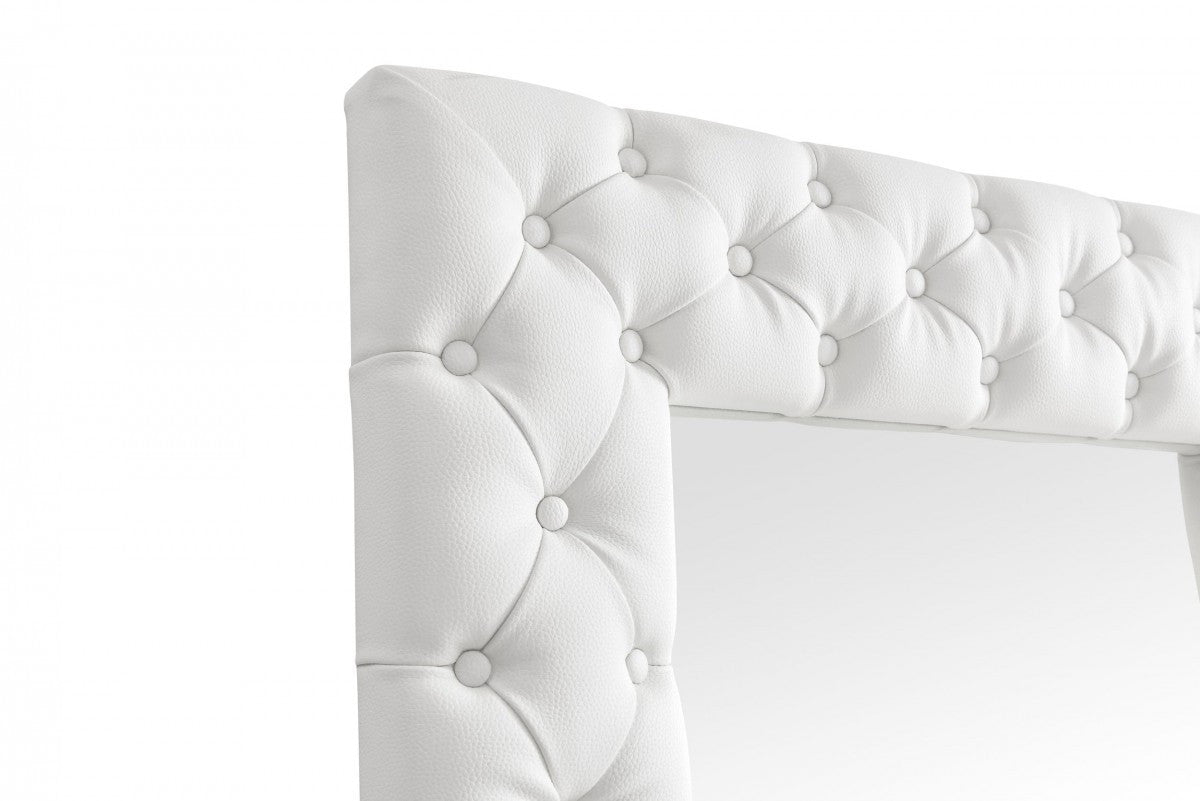 80" White Tufted Faux Leather Standing Mirror