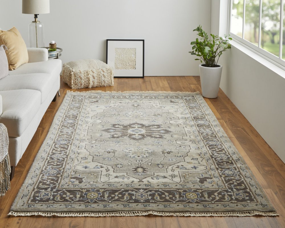 2' x 8' Beige, Blue and Gray Medallion Runner Rug