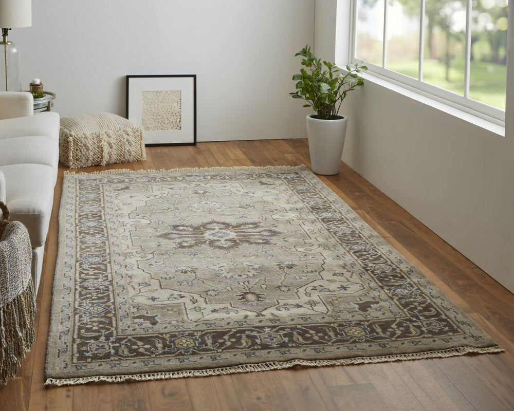 2' x 8' Beige, Blue and Gray Medallion Runner Rug