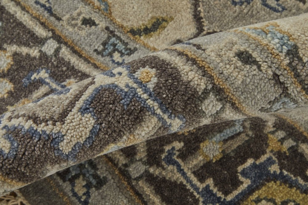 2' x 8' Beige, Blue and Gray Medallion Runner Rug