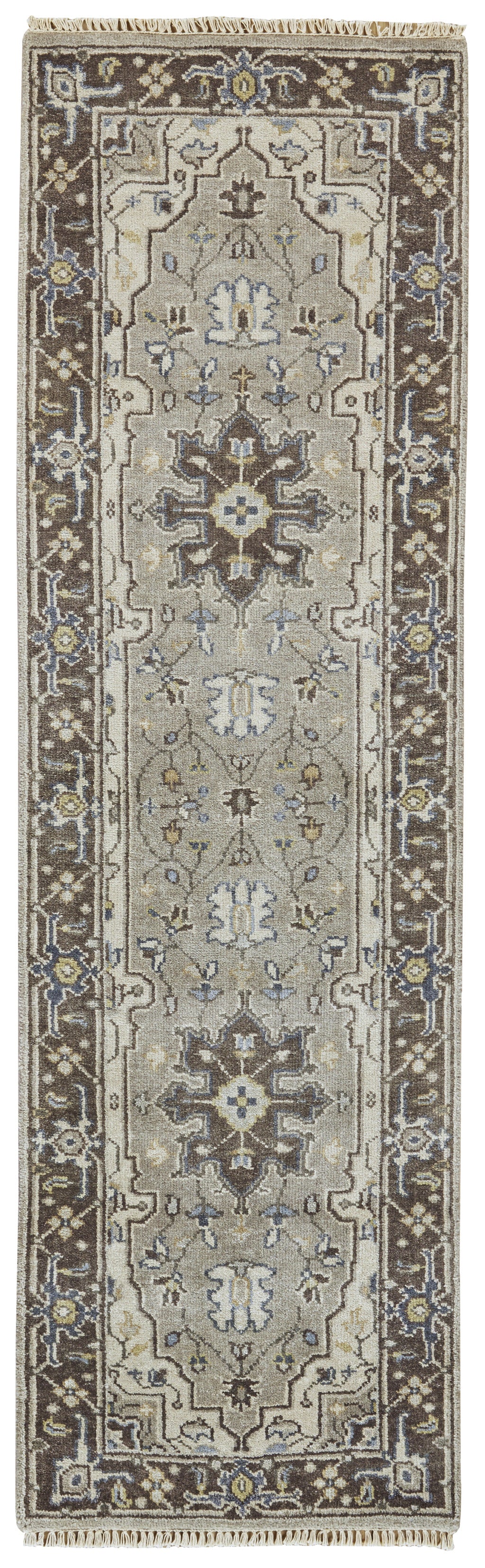 2' x 8' Beige, Blue and Gray Medallion Runner Rug