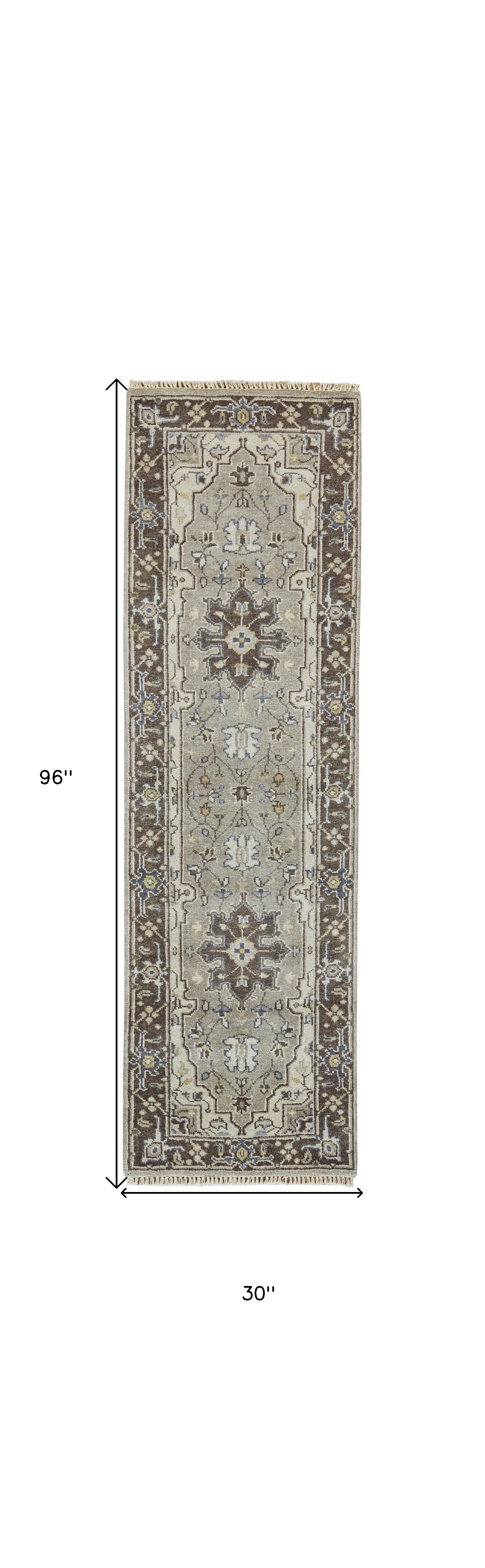 2' x 8' Beige, Blue and Gray Medallion Runner Rug