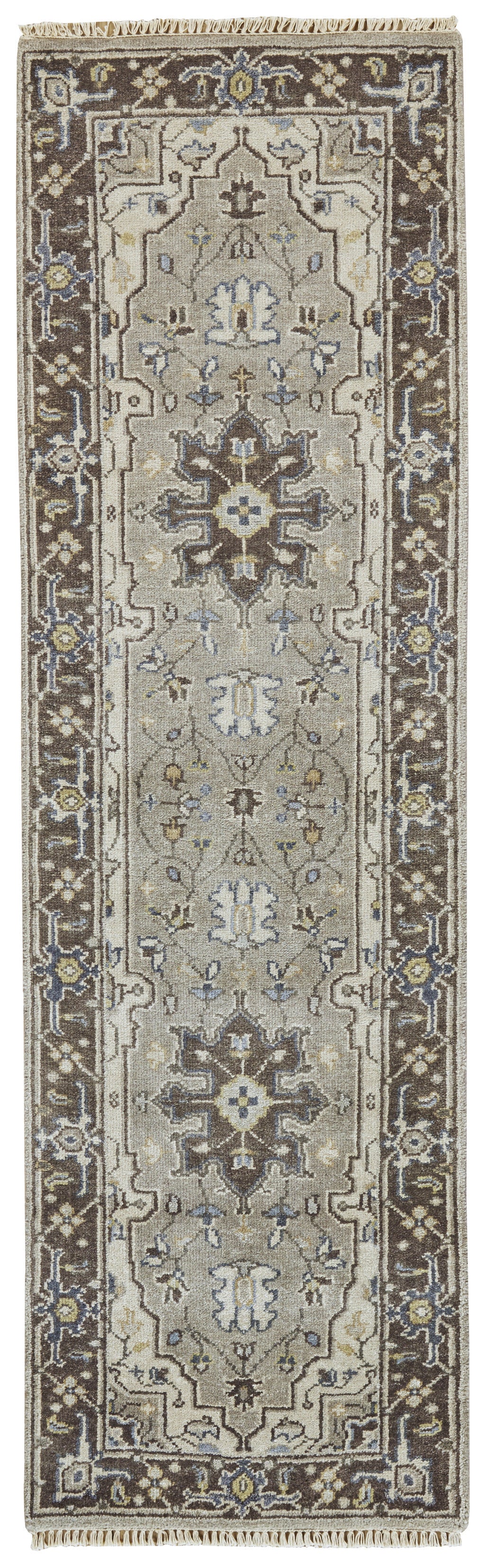 2' x 8' Beige, Blue and Gray Medallion Runner Rug