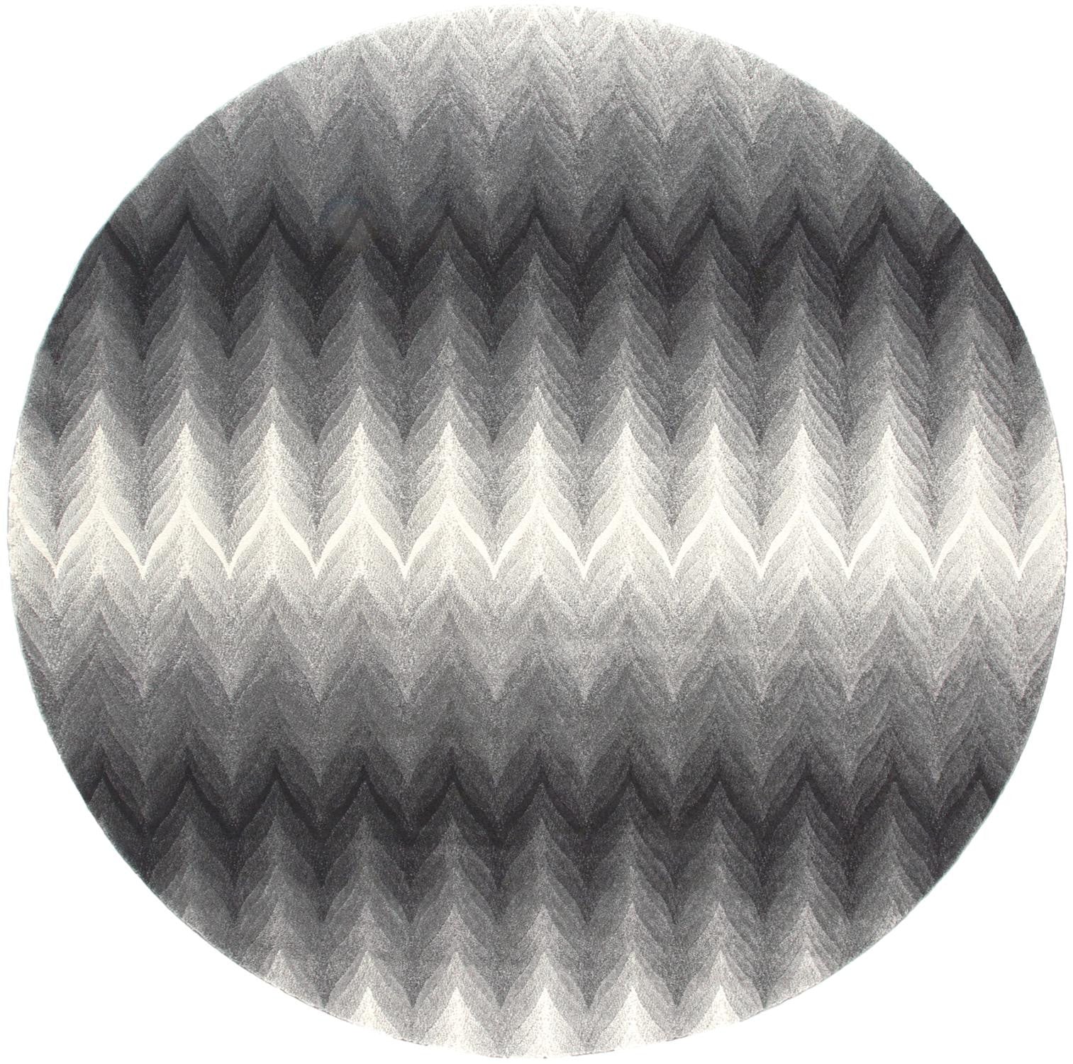 8' Gray And White Round Geometric Rug