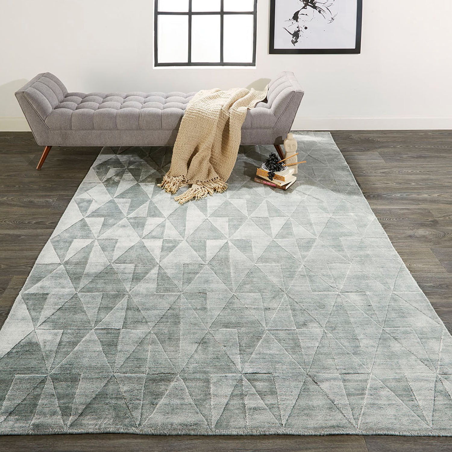 Gray, Ivory, and Silver Geometric Area Rug