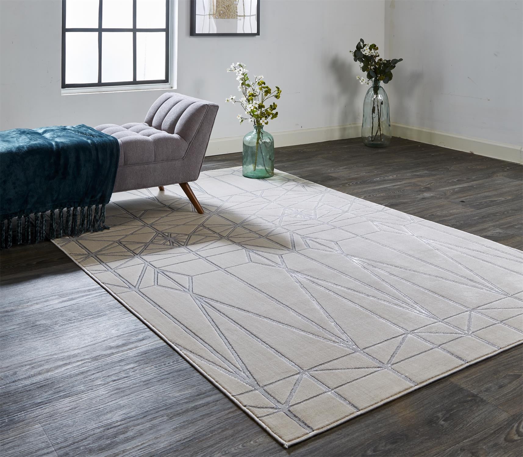 White and Gray Art Deco Area Rug