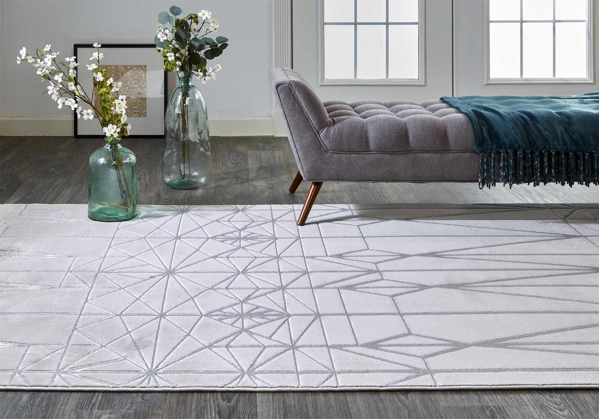 White and Gray Art Deco Area Rug