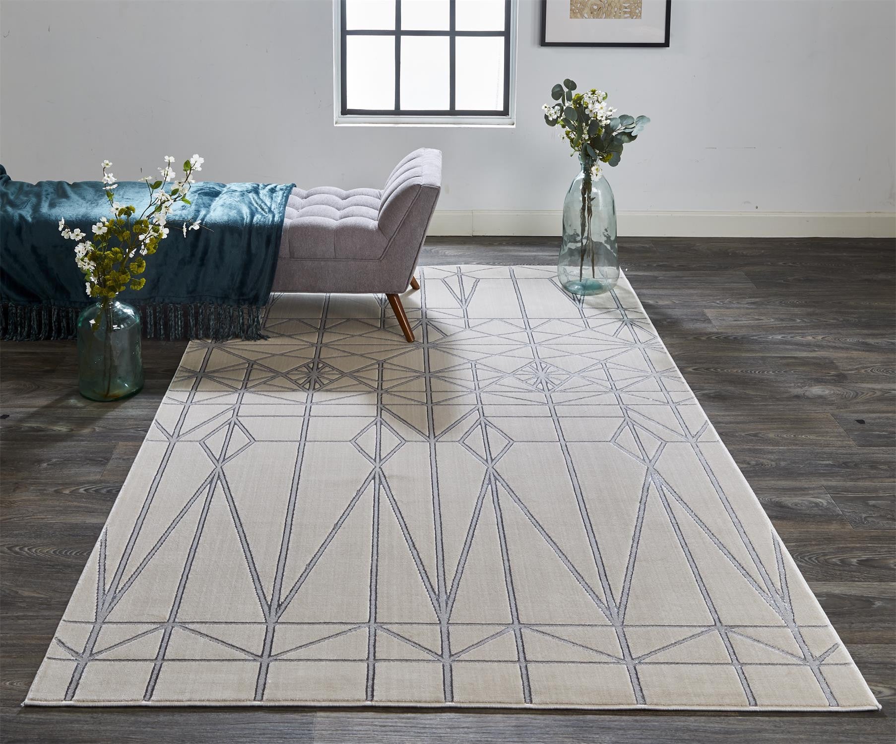 White and Gray Art Deco Area Rug