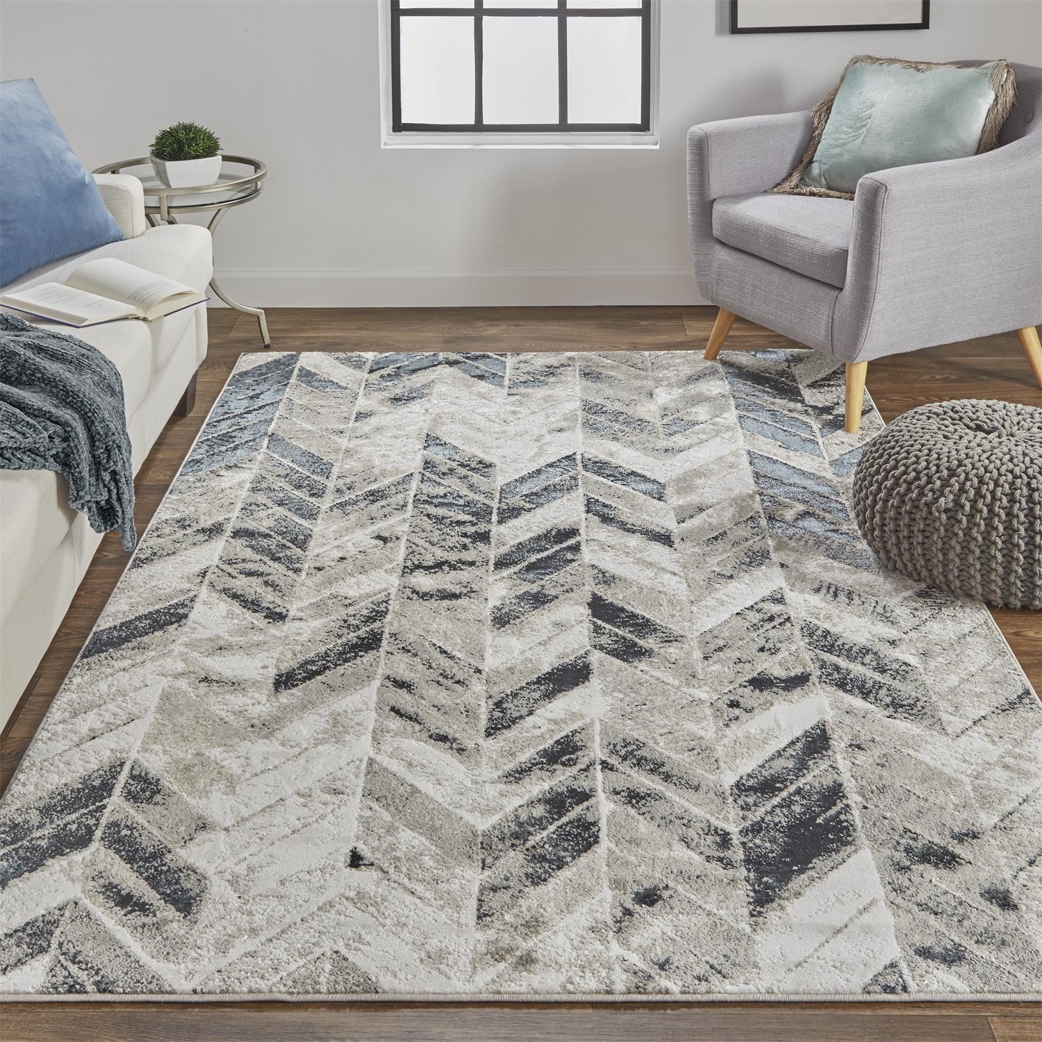 Black, Gray, and White Arrows Geometric Area Rug