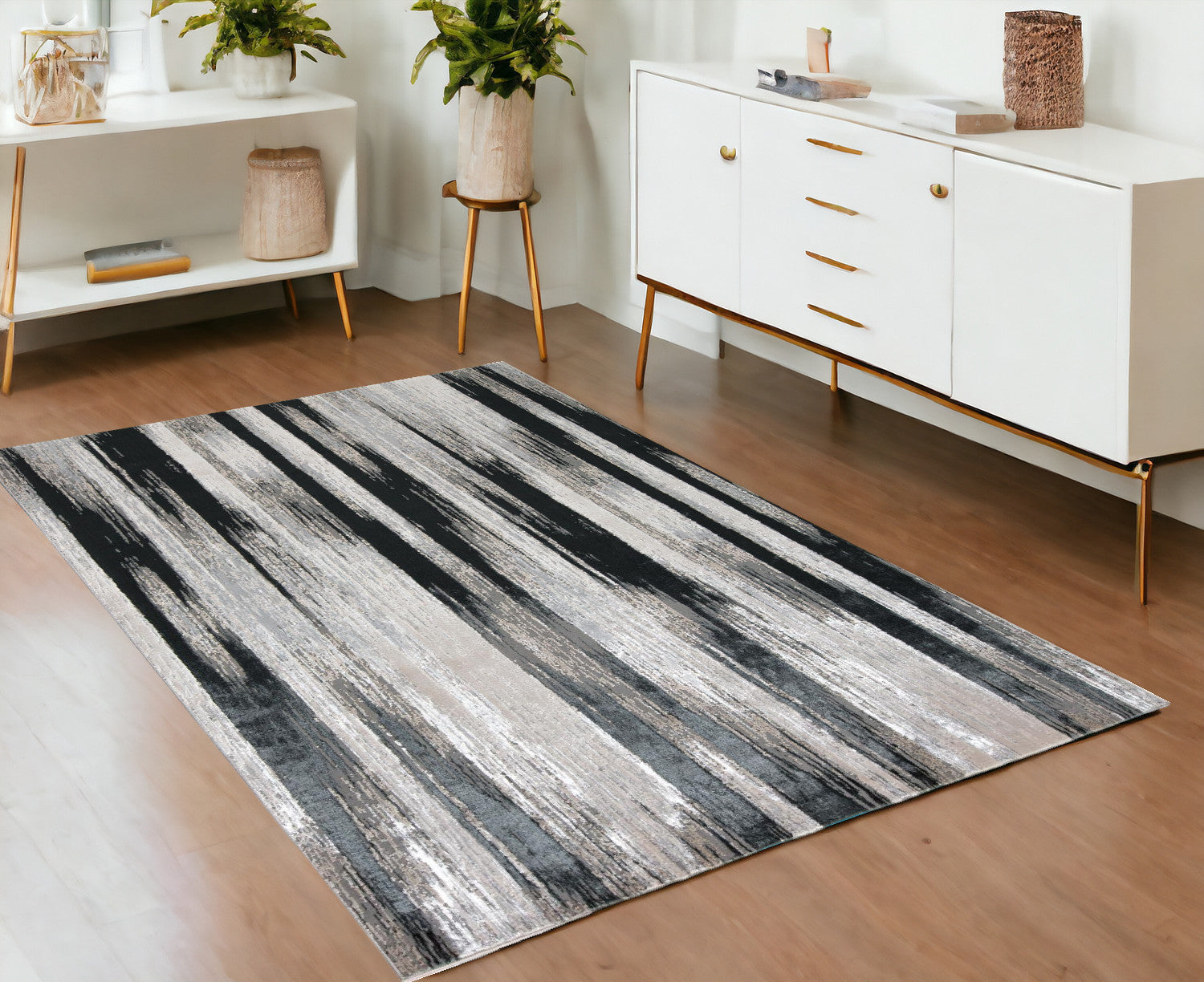 Gray and Black Striped Gradient Rug