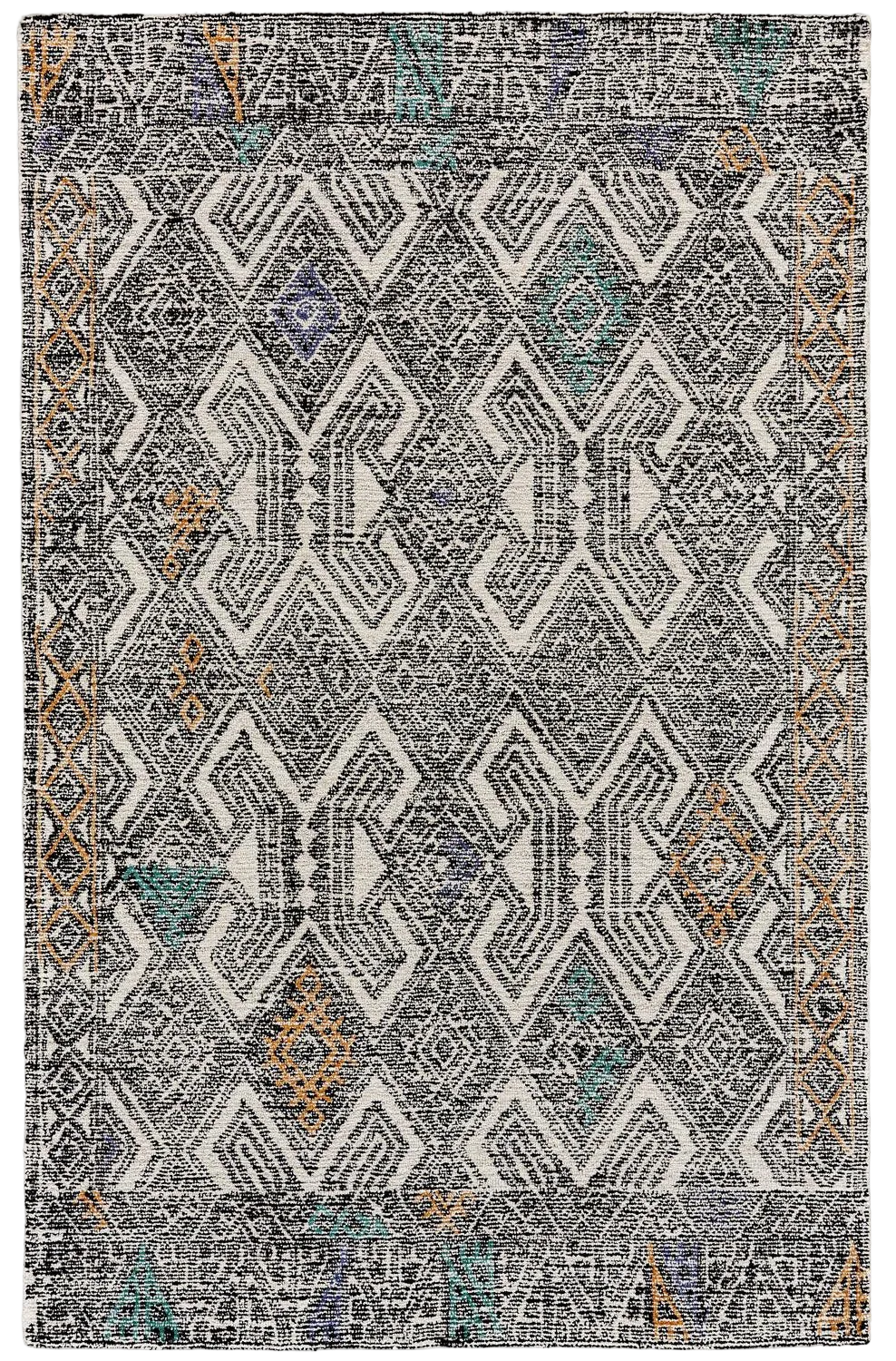 Ivory and Green Geometric Wool Rug