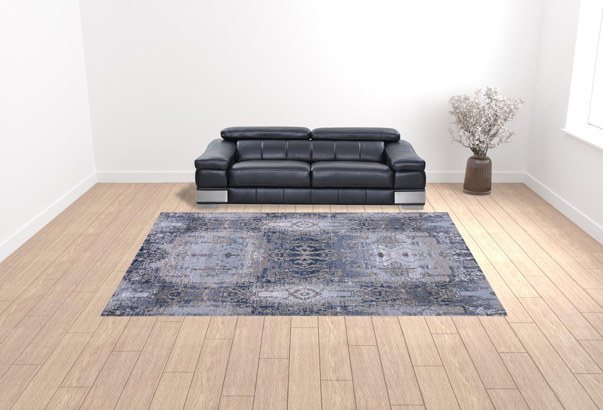 5' X 7' Blue Gray And Taupe Abstract Stain Resistant Area Rug