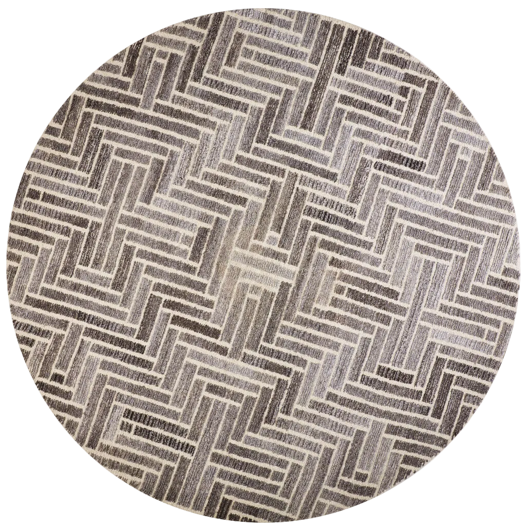 8' Taupe, Gray, And Tan Round Geometric Tufted Rug