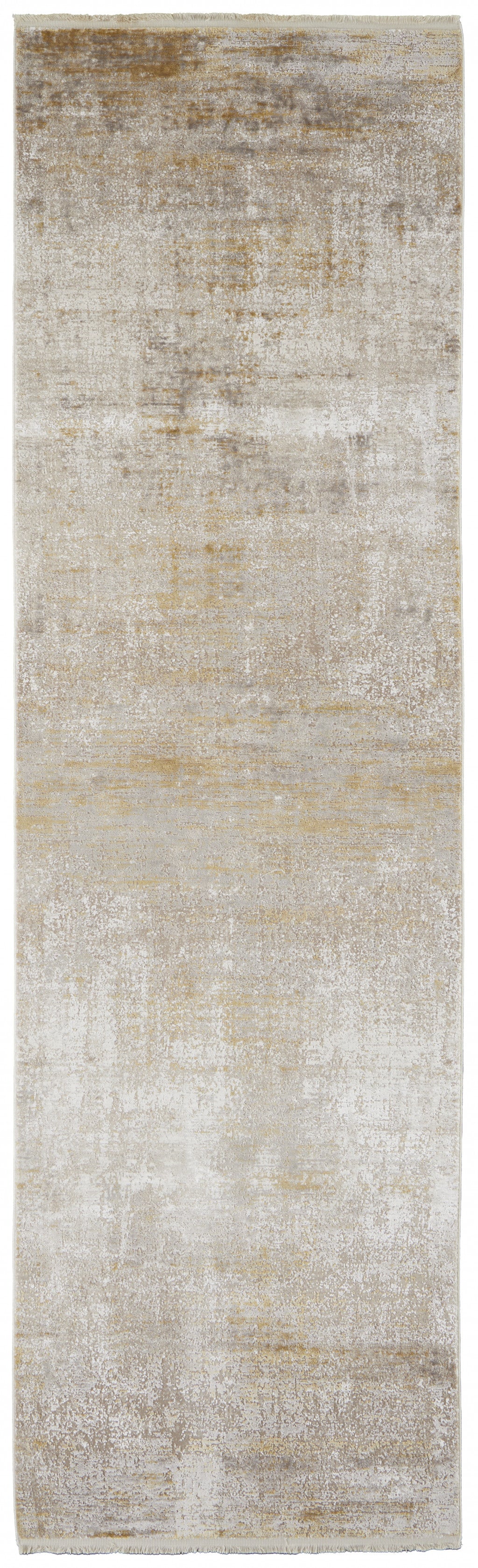 2' X 10' Viscose Abstract Runner Rug with Fringe