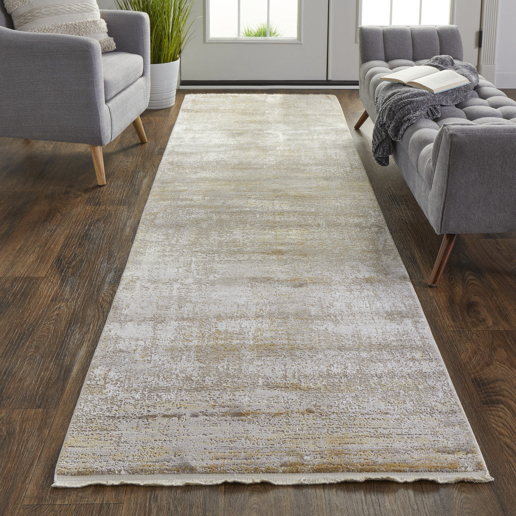 2' X 10' Viscose Abstract Runner Rug with Fringe