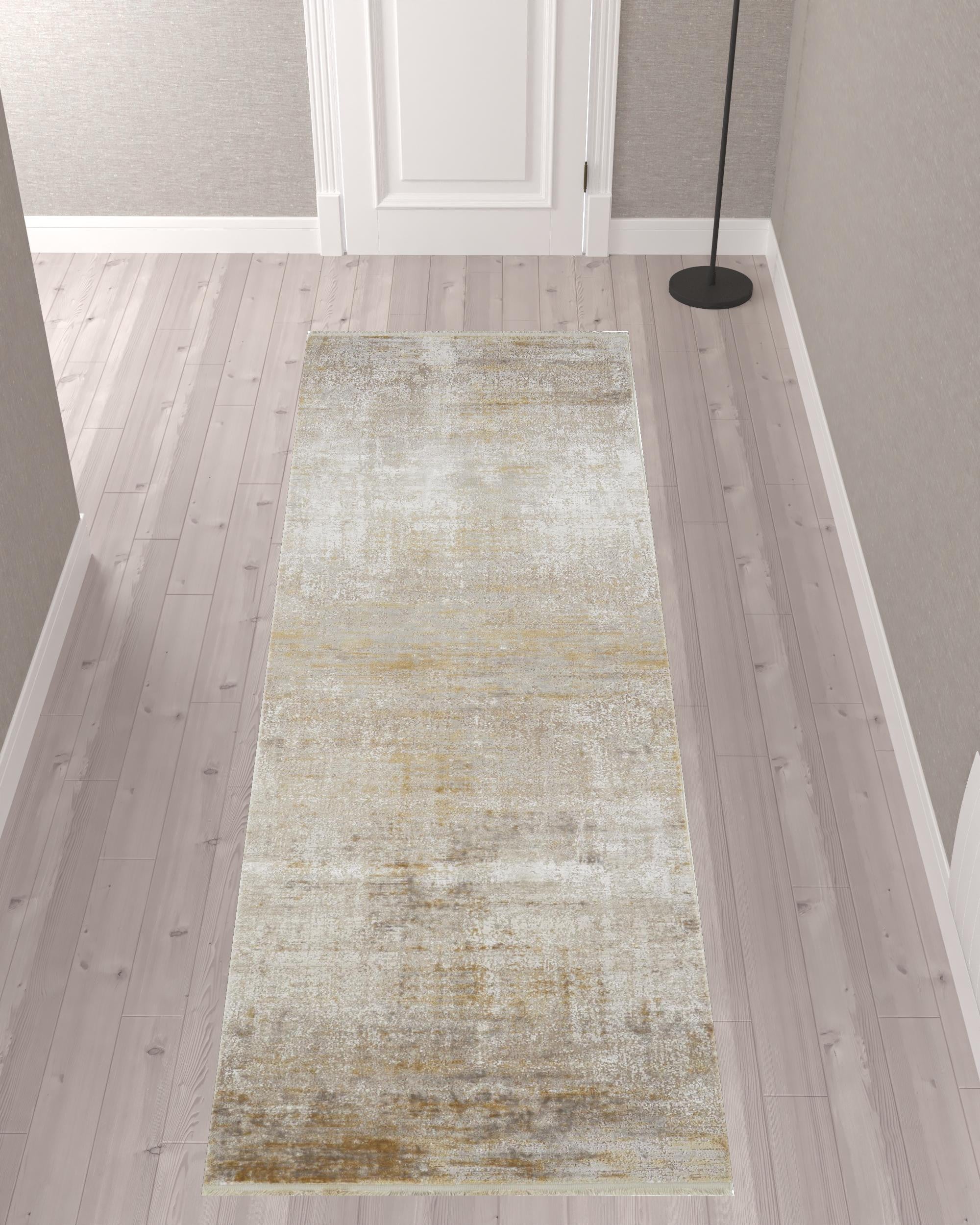 2' X 10' Viscose Abstract Runner Rug with Fringe