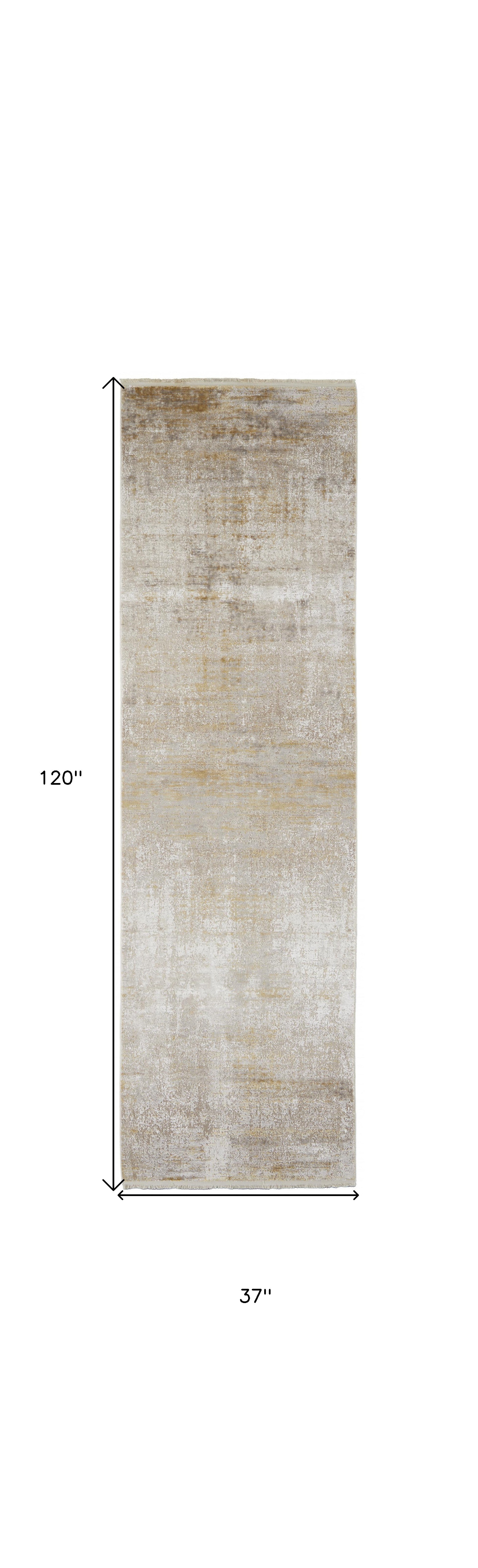 2' X 10' Viscose Abstract Runner Rug with Fringe