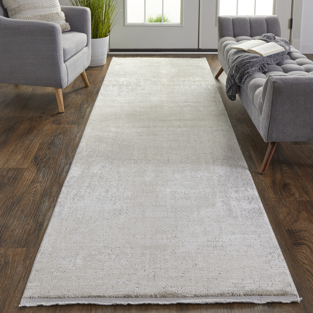 2' X 10' Viscose Abstract Runner Rug with Fringe