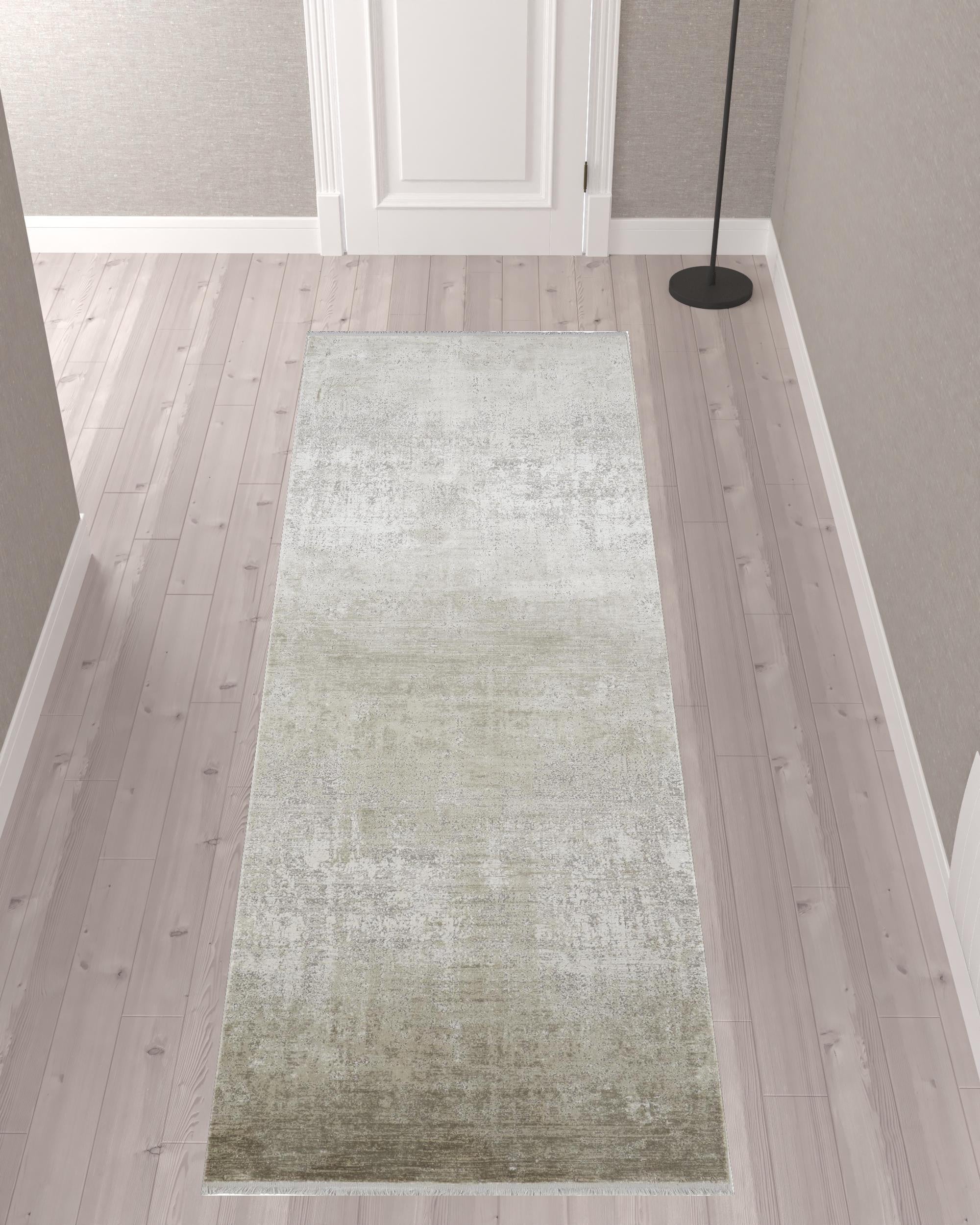 2' X 10' Viscose Abstract Runner Rug with Fringe