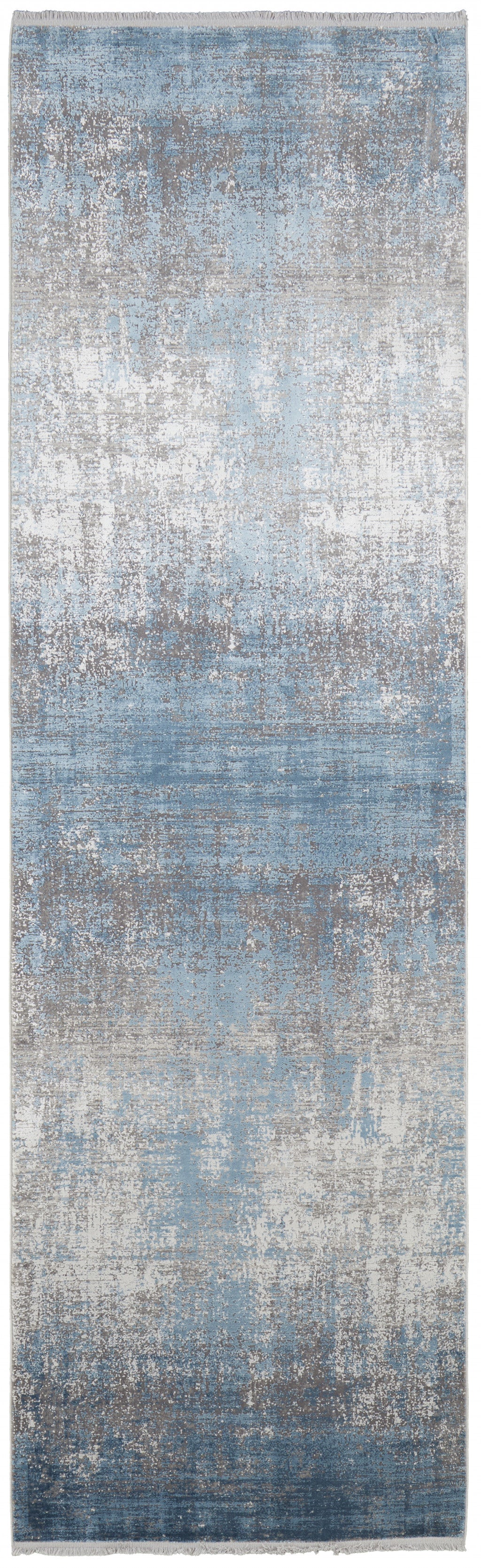 2' X 10' Viscose Abstract Runner Rug with Fringe