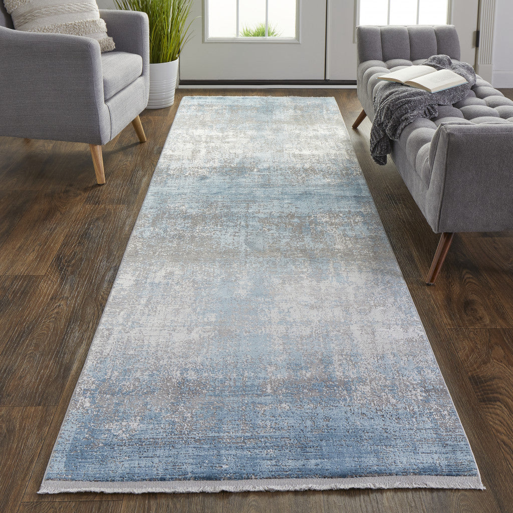 2' X 10' Viscose Abstract Runner Rug with Fringe