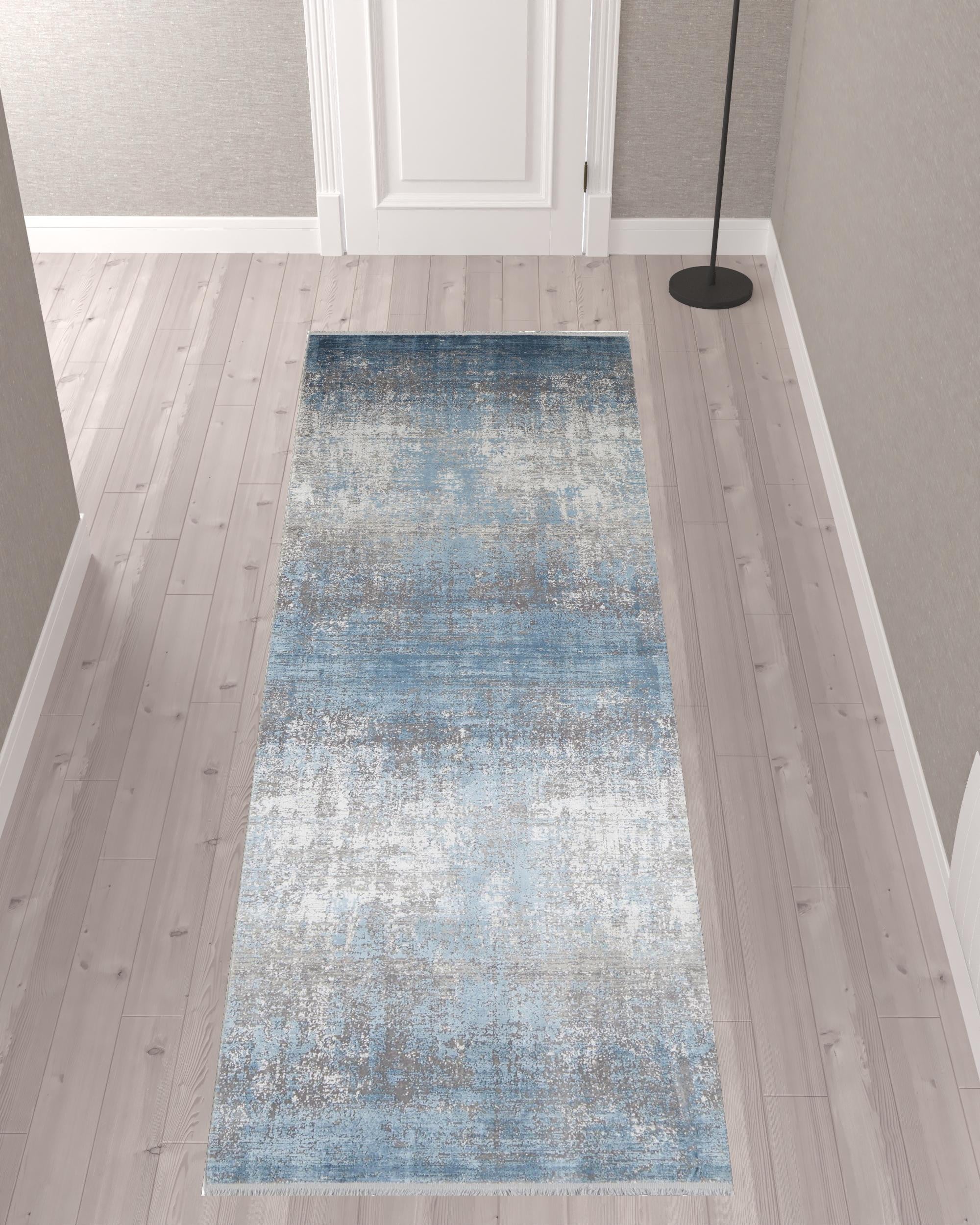 2' X 10' Viscose Abstract Runner Rug with Fringe