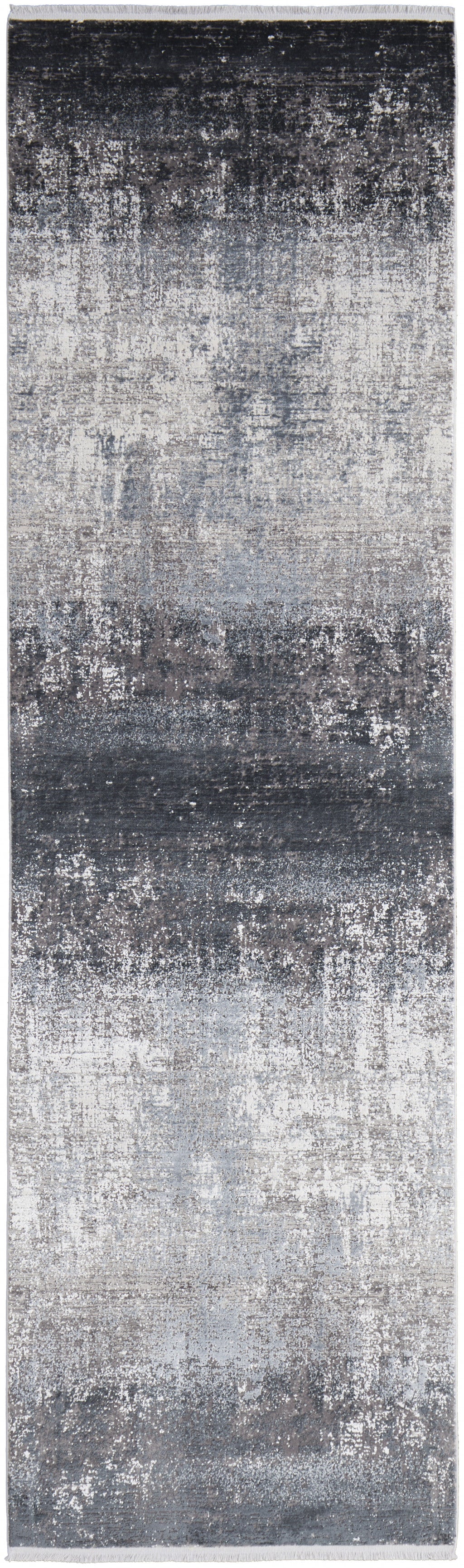 2' X 10' Viscose Abstract Runner Rug with Fringe