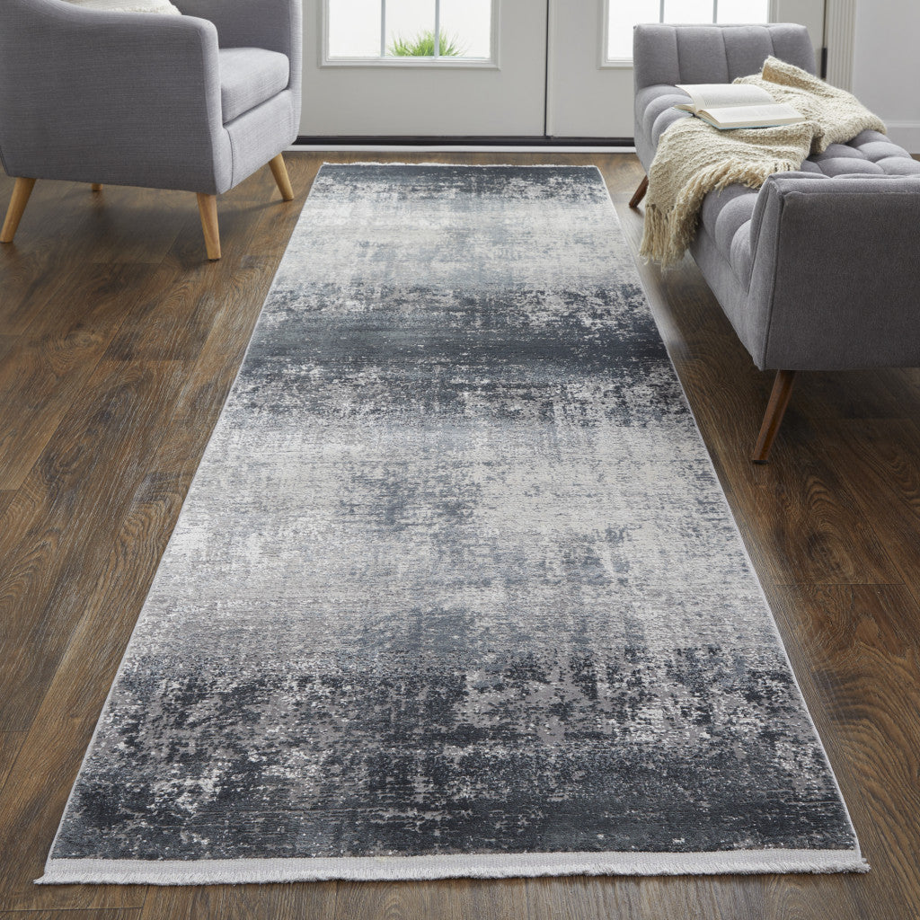 2' X 10' Viscose Abstract Runner Rug with Fringe